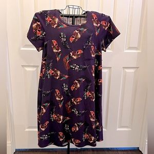 Unique Feather Print LuLaRoe Carly dress. LuLaRoe size Large.